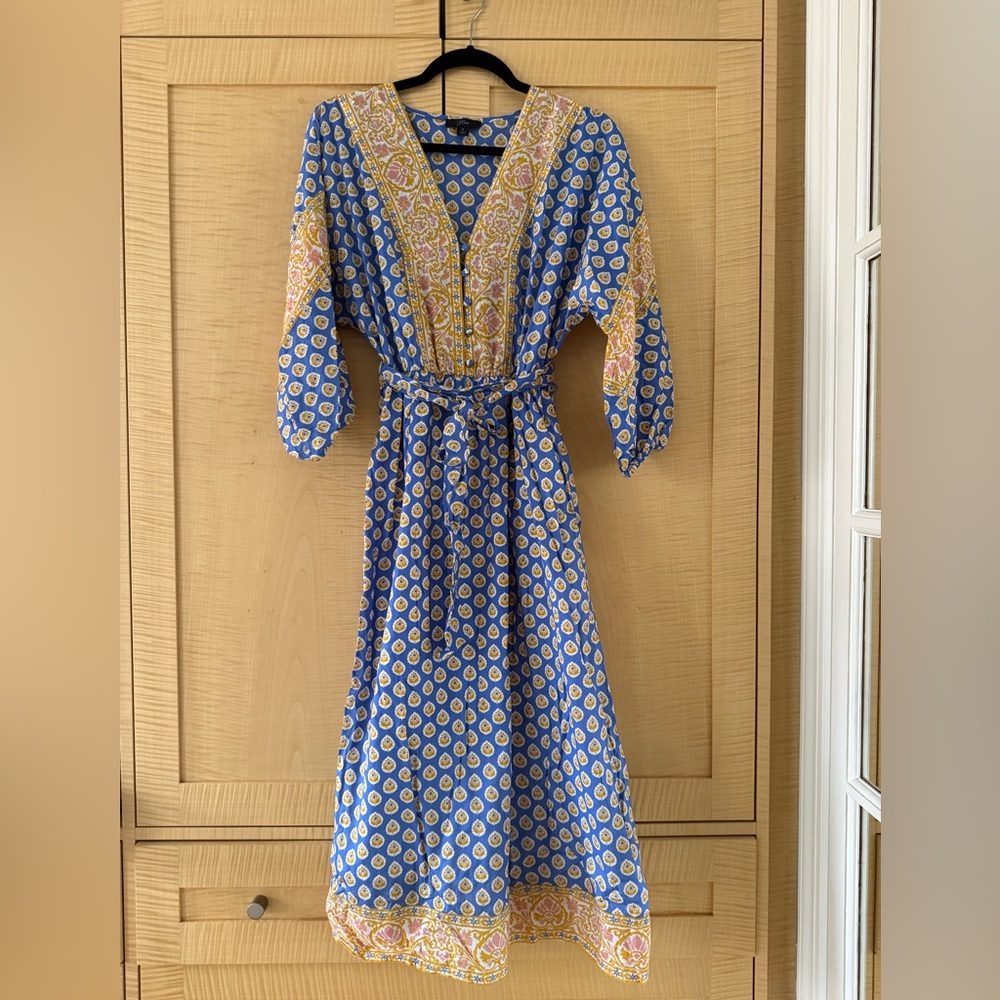 Like NEW J.Crew Blue & Yellow Paisley Block Print V-Neck Midi Dress